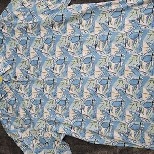 NICKLAUS Blue and Green Tropical Bird Polo Shirt